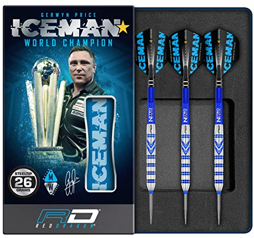 RED DRAGON Gerwyn Price Iceman Originals 26 Gramm - Tungsten Dartpfeile Set with Flights and Stems
