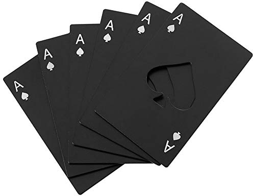 Famgee Lot de 6 décapsuleurs en acier inoxydable - Taille carte de crédit - Pour votre portefeuille, fête de mariage, témoin, demoiselle d'honneur - Noir