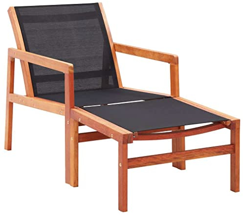 vidaXL Eukalyptusholz Massiv Gartenstuhl mit Fußablage Gartensessel Stuhl Holzstuhl Sessel Gartenmöbel Relaxstuhl Gartenliege Relaxliege Textilene