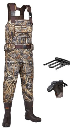HISEA Wathose für Herren, Jagdwathose mit isolierten Stiefeln, 800 g, 4,5 mm Neopren, wasserdicht, Camouflage-Stiefel, Wathose