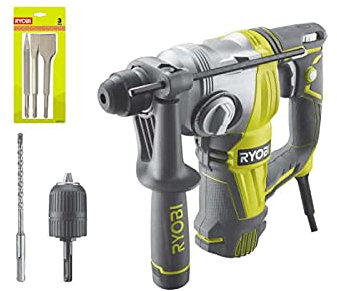 Pack Perforateur Burineur RYOBI SDSPLUS 800W - 4 modes - RSDS800-KC - Kit 3 burins SDS+ RIOBY 1 pointe - 1 plat - 1 bêche - RAKSPC03