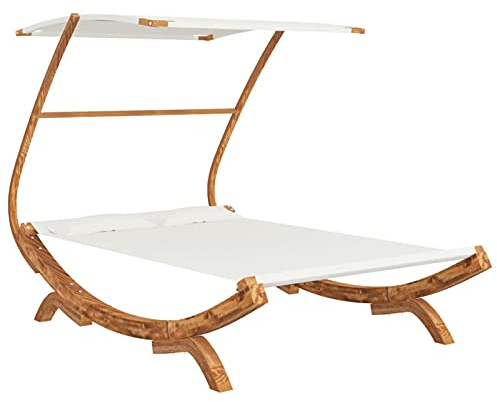 Tidyard Hängematte mit Dach Hängeliege Gartenliege Sonnenliege Liege Hängemattengestell Gartenbett Terrasseliege 165x198x140 cm Fichte Massivholz Creme