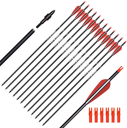 Elong 12 Stück Pfeile 28 Zoll Carbonpfeile Bogenpfeile Jagdpfeile für Bogen Recurvebogen Langbogen und Traditionellen Bogen Outdoor Zielschießen