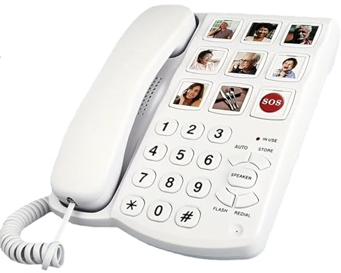 Big Button Phone for Seniors, 9 Pictured Big Buttons,Extra Loud Ringer,Wired Simple Basic Landline Telephone for Visually Impaired Old People with Large Easy Buttons, Emergency House Phones