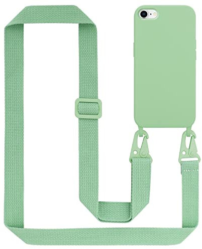 Cadorabo Handykette kompatibel mit Apple iPhone 7 7S 8 SE 2020 Schutzhülle TPU Liquid Silikon Case Necklace mit verstellbarem Band Kordel mit Etui Case Hülle für iPhone 7 7S 8 SE 2020 in Grün