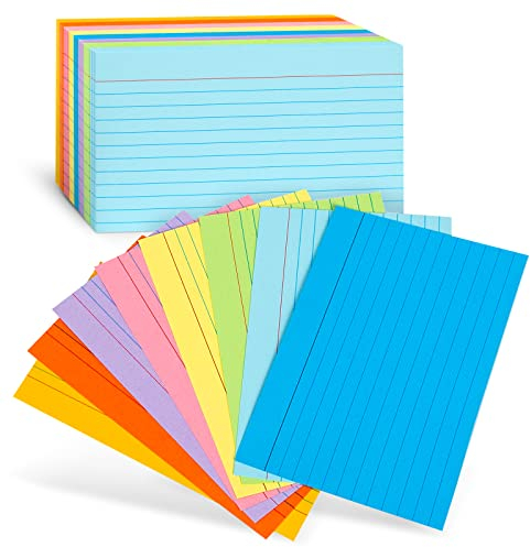 Koogel Farbige Karteikarten, 272 Stück, 7,6 x 12,7 cm, linierte Notizkarten, beidseitig liniert, 8 verschiedene Farben, schwere Notizkarten für Studium, Schule, Uni, Bürobedarf