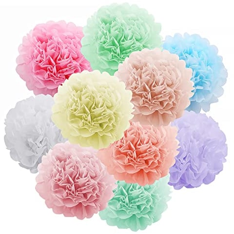 10 Stück Farbige Seidenpapier Blumen, Hochzeitsfestdekorationen Pom Pom Hängende Girlande Papierblumenball für Geburtstagsdekoration Baby Shower Hochzeitsfeierzubehör (10)