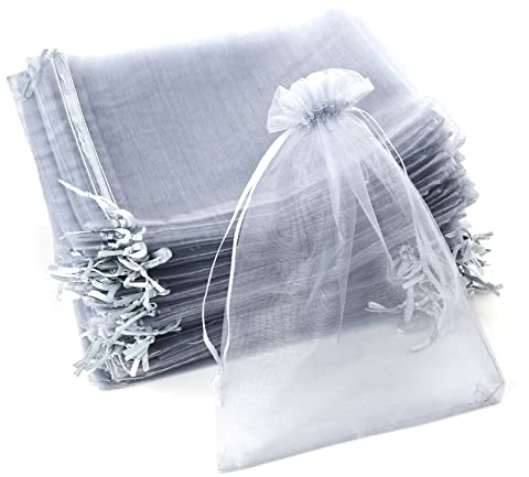 YFZYT Organzasäckchen 100 Stück, Organzabeutel Organza Beutel 17x23CM mit Satin-Kordelzug, Geschenk Säckli Schmuckbeutel für Weihnachtsfest Party und Hochzeit Groß Größe Verpackung(Grau)