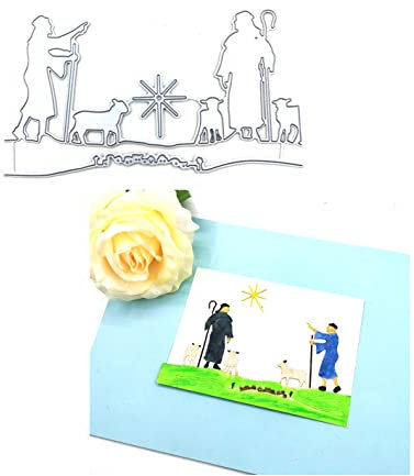 Qoiseys Zwei Hirten unterhalten sich Stanzschablone Die Stanzen Basteln Prägeschablone, Stanzungen für DIY Scrapbooking Fotoalbum Dekoratives Papier Basteln Prägeschablone