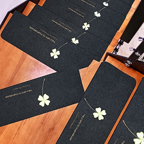 TYwm Treppenstufen Matten 15er Set, Leuchtendes Design Stufenmatten Rechteckig Treppenbestandteile Treppenteppich Stufenteppich Antirutschstreifen Treppe, Älteste, Haustiere, Dark Grey 2, 70cm