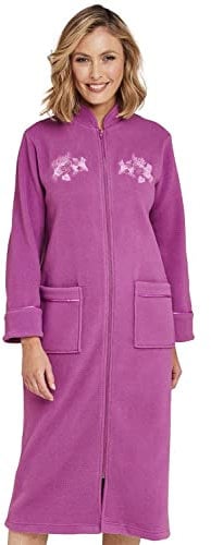 Amber Ladies Knitted Zip Embroidered Dressing Gown Mauve 8-10
