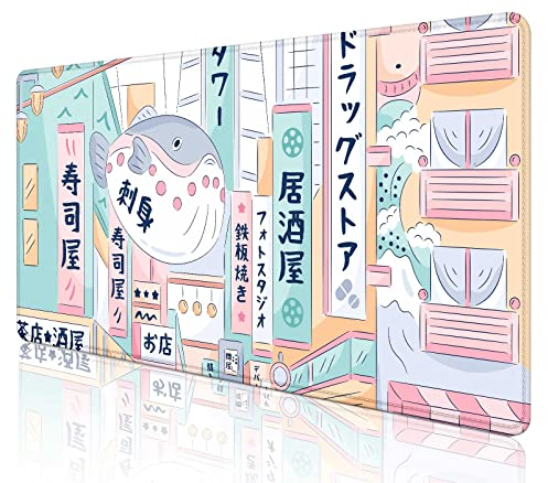 SXCKANG Niedliche japanische Straßen-Schreibtischunterlage XL, rosa Tokyo Street Mauspad, Kawaii, extra großes Gaming-Mauspad, XXL, Anime-Ästhetik-Landschaft, Schreibtischmatte, komplettes