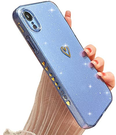 ZTUOK Compatible with iPhone XR Case for Girls Women,Love Heart Pattern Design Soft TPU Shockproof Protective Case Bling Sparkly Glitter Cover for iPhone XR-Blue