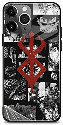 HEMINJYJEF Japanische Mode Anime einzigartiges Design Manga Cover Schutzhülle Weiche Silikon Glas Handyhülle (Berserk Guts, für iPhone 12 Pro)
