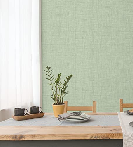 GAULAN 500680659 - Vliestapete, Strapazierfähig, Abwaschbar. Leinentapete mit textilem Effekt in erhabenem Grün für Wohnzimmer Küche Bad Schlafzimmer Esszimmer - Muster DIN A4