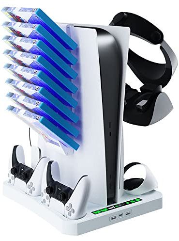 Station de Refroidissement pour PS5 Console, Station de Charge pour Poignée PSVR 2, Station de Charge pour PS5 Manettes, Casque VR de Jeu Disque de Rangement
