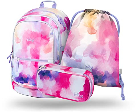 Baagl Schulrucksack Set Mädchen 3 Teilig, Schultasche für Grundschule Volksschule, Grundschule Ranzen mit Brustgurt, Ergonomischer Schulranzen (Painting)