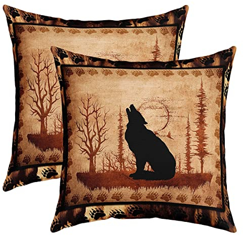 Cute Wölfe Kissenbezüge 45x45cm 2er Set Kissenbezüge Weich für Mädchen Jungen Wölfe Heulen Sofakissen Couchkissen Tiere Wölfe BaumKissenbezug Kissenhülle Exotisch Style Braun Schwarz Dekokissens