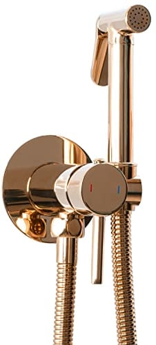 Rea ROBINET DE BIDET ENCASTRÉ LUNGO LOOP ROSE GOLD pulvérisateur en laiton à fixation murale mitigeur Eau Froide et Chaude avec douchette à Main pour WC Toilette (d'or rosé)