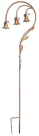 MAISONICA Tall 1.15m Garden Crook Metal Stake Plant Support Ornamental w Bells Copper Decoration