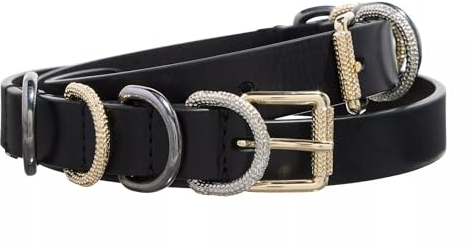 Pinko Morrison Belt H2 Vit.Vintage+Passanti Metallo Cintura, Z99N_Nero Limousine-Shiny Nickel, M Donna