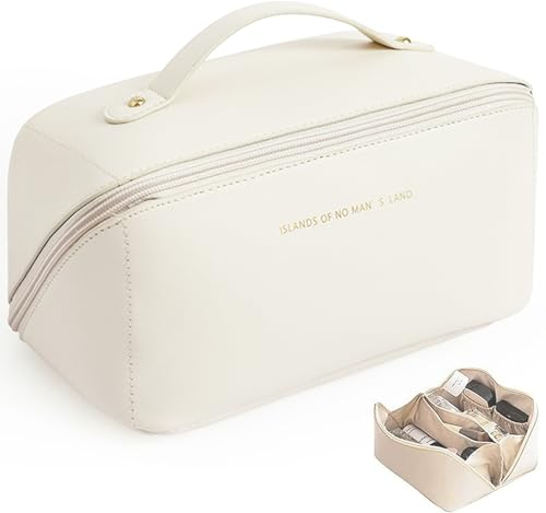 Reise Kosmetiktasche Damen, Wasserdichter Schminktasche, Kosmetiktasche mit Großer Kapazität, Kulturbeutel-Organizer, für Damenkosmetik, Toilettenartikel (White)
