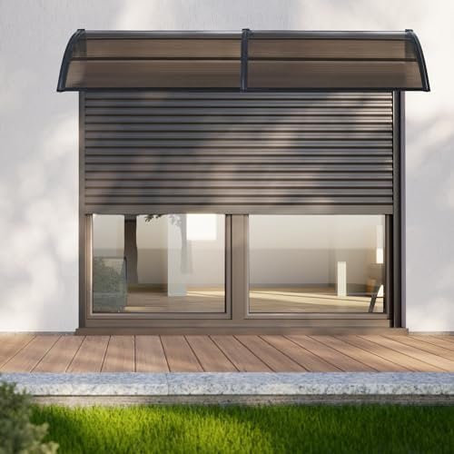 [en.casa] Marquesina para Puertas Tejadillo de Protección Toldo Exterior Terraza Techo para Balcón Diseño Arqueado de Policarbonato Aluminio 240 x 80 cm - Negro y Marrón
