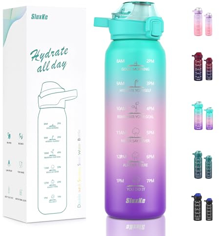 SLUXKE Trinkflasche Edelstahl 0.5Liter mit Griffe, 500ml Thermosflasche mit Auslaufsichere Deckel, Lsolierflasche Doppelwandig für Kinder Schule, Fitness Fitnessstudio