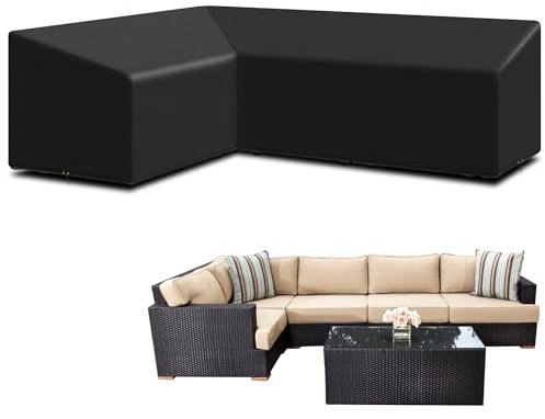 Funshot L-Shaped Garden Furniture - Waterproof, 420D Oxford Fabric Outdoor Rattan Corner Sofa Covers - Windproof, Anti-UV - L-Shape (210*260*76cm) - Right Side Long