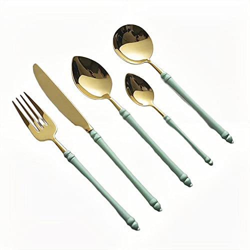 Cutlery Set, Stainless Steel Flatware Set,transparent plastic， Spoon Knife and Fork Set,5 Pieces-304 Stainless Steel Tableware Set Kitchen Silverware Lime Green Knife Fork Spoon Soup Spoon Tea Spoon D