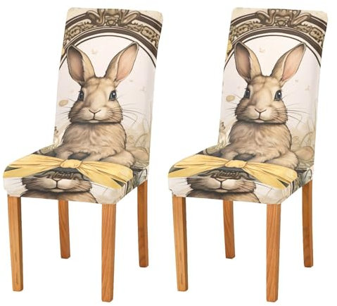 JUMBEAR Oster-Stuhlhussen mit niedlichem Hasen-Motiv, für Esszimmer, dehnbar, abnehmbar, waschbar, Küchenstuhlbezug, dekorativer Sitzschutz, 2 Stück