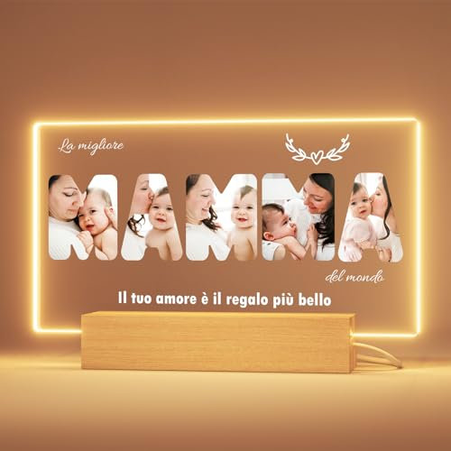 Greatminer Regalo Personalizzato Mamma Fotografie - Regalo Festa della Mamma, Base Opzionale Illuminata, Regali Originali Mamma Compleanno Natale