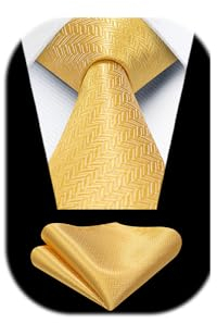 Enlision Cravate Homme Jaune Mariage Élégant Cravates et Pochette à Classique Ensemble pour Affaires et Fête
