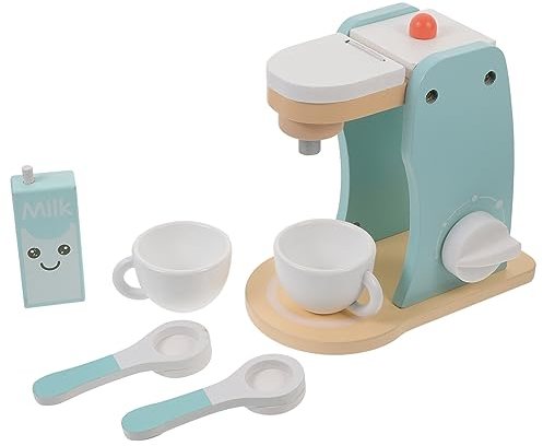 BESTonZON Holz Kaffeemaschine Spielzeug Für Junge Mädchen Kaffeemaschinen-Set Für Kleinkinder Espressomaschine Küchenset Langlebiges Und Sicheres Spielzeug Für Feinmotorik-Training Und Kreat