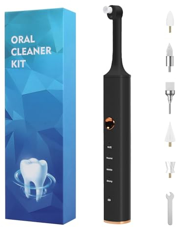 Kit de Blanchiment Dentaire avec Polisseuse, Nettoyage des Dents, 5 Têtes de Rechange Multifonction, Rechargeable par USB, Étanche, Noir
