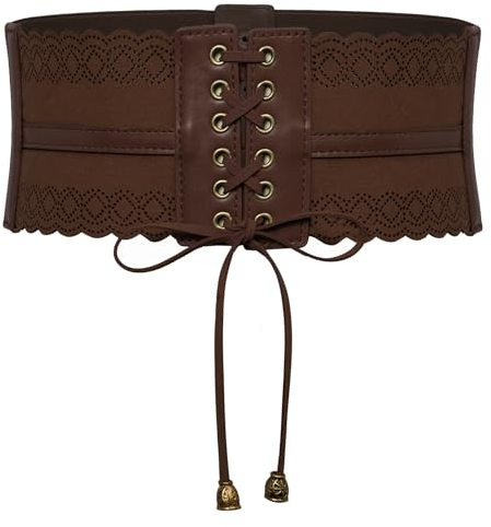 SCARLET DARKNESS Damen Mittelalter Gürtel PU-Leder Lace-up vorne Corset Hollow Out Elastische Taille Cosplay Gürtel Dunkelbraun M
