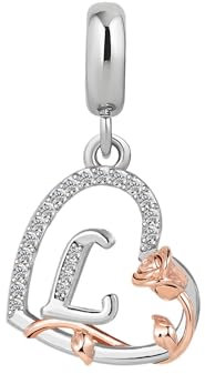 ZakiaHo Letter L Initial Alphabet Charms for Bracelets Womens Rose Flower Love Heart Birthday Charm Beads Compatible with Pandora Bracelets