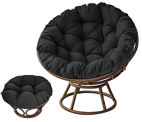 BaoTom Papasansessel Kissen 40-100cm Outdoor Sitzkissen für Hängesessel Rattanstühle Gartenstuhlauflagen Rundes Schaukelstuhlkissen, Garten Hängendes Eierstuhlkissen mit Bändern(Schwarz,60 * 60cm)