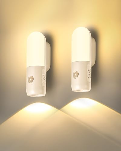 Akku USB Nachtlicht mit Bewegungsmelder, 2 Stück Treppenbeleuchtung LED Bewegungsmelder mit Batterie 2000mAh, 3 Farbtemperaturen, Dimmbare, 3 Modi Auto/On/Off, für Flur, Treppe, Bad, Kinderzimmer