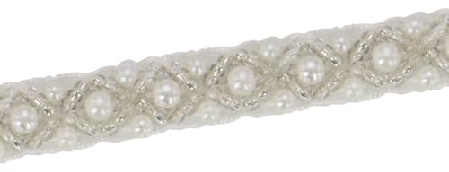 EMDOMO Schulterriemen für Nagelperlen, Perlen, Spitze, handgefertigt, Mesh, Organza, Perlenband, Besatz, Kragen, Rand, DIY, Nähen, Spitzenzubehör für Haarschmuck, 9 Meter (weiß)