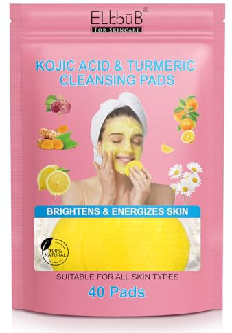 Turmeric & Kojic Acid Cleansing Pads - Hautaufhellung & Energetisierung | Tiefenreinigung der Poren, Akne-Narben und dunkle Flecken behandeln | Für alle Hauttypen geeignet