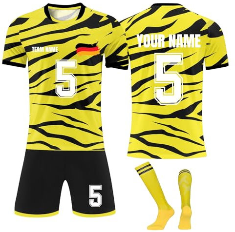 Personalisiertes Football Trikot Kinders Erwachsene Fußballtrikots T-Shirt Shorts & Socken Set mit Name Nummer Team Logo Personalisierte Fußballtrikot Fussball Trikot Trainingsanzug Für Junge Herren