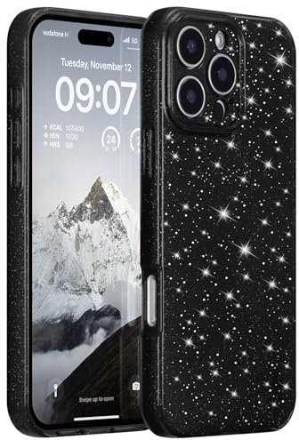 ZCDAYE Case for iPhone 16 Pro, Glitter Sparkling Elegant Cute Phone Case, Slim TPU Soft Anti-Scratch Women Protective Cases Phone Cover for iPhone 16 Pro (6.3 inch), Black