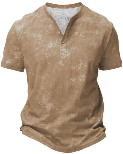HMIYA Hemd Herren 100% Baumwolle T-Shirts für Herren Kurzarm Henley Knopf Vintage Sommerhemd Beiläufig Männer