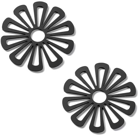 2 Pcs Simple Flower Shaped Hot Pan Mat,Cute 16cm Black Hollow Pan Trivets for Kitchen Worktops,Soft TPR Material Heat Resistant Non Slip Mat,Kitchen Table Protector Mat for Pot Cup Bowl Plate