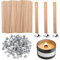 NINGYER 100 Stück Holzdochte für Kerzen mit 100 Eisenständer, 13 x 130mm Natürlich Holzdocht, Kerzendocht Holz für Kerzenherstellung und DIY Handwerk