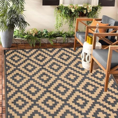 Enipate Geometric Outdoor Rugs for Patios Clearance, 120 x 180cm(4x6ft) Reversible & Easy Cleaning Patio Decking Rug, Portable Comfortable Woven Garden Carpet
