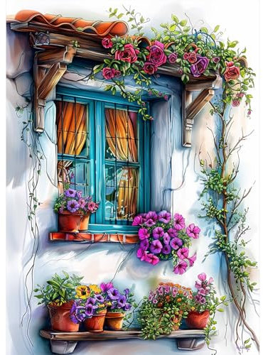 EOBROMD Diamond Painting Kit Completo Paisaje, Flores Pintura de Diamante Adultos, Punto de Cruz Diamante, Cuadro Diamante Art Rhinestones Bordado para Decoración Hogar 30x40 cm