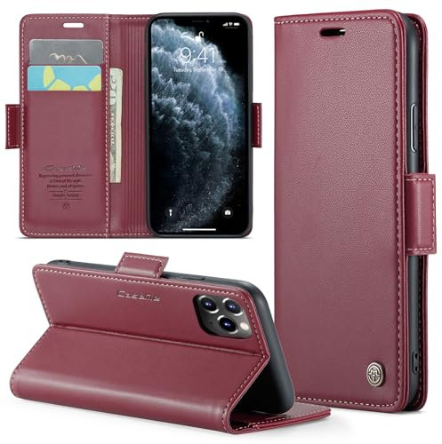 Phernykas Cover per iPhone 11 Pro Custodia Portafoglio [Blocco RFID] Premium Pelle PU [Magnetica] Wallet Libro con Porta Carte Slot Supporto Flip Case per iPhone 11 Pro, Rosso