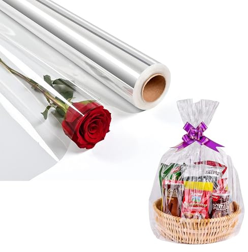Cellophane Wrap 50cm x 20m | Clear Wrapping Paper for Gift Hampers, Flower Bouquets, Crafts, Birthdays, Christmas, Anniversaries, New Year & Party Decorations By ZINNIAUK